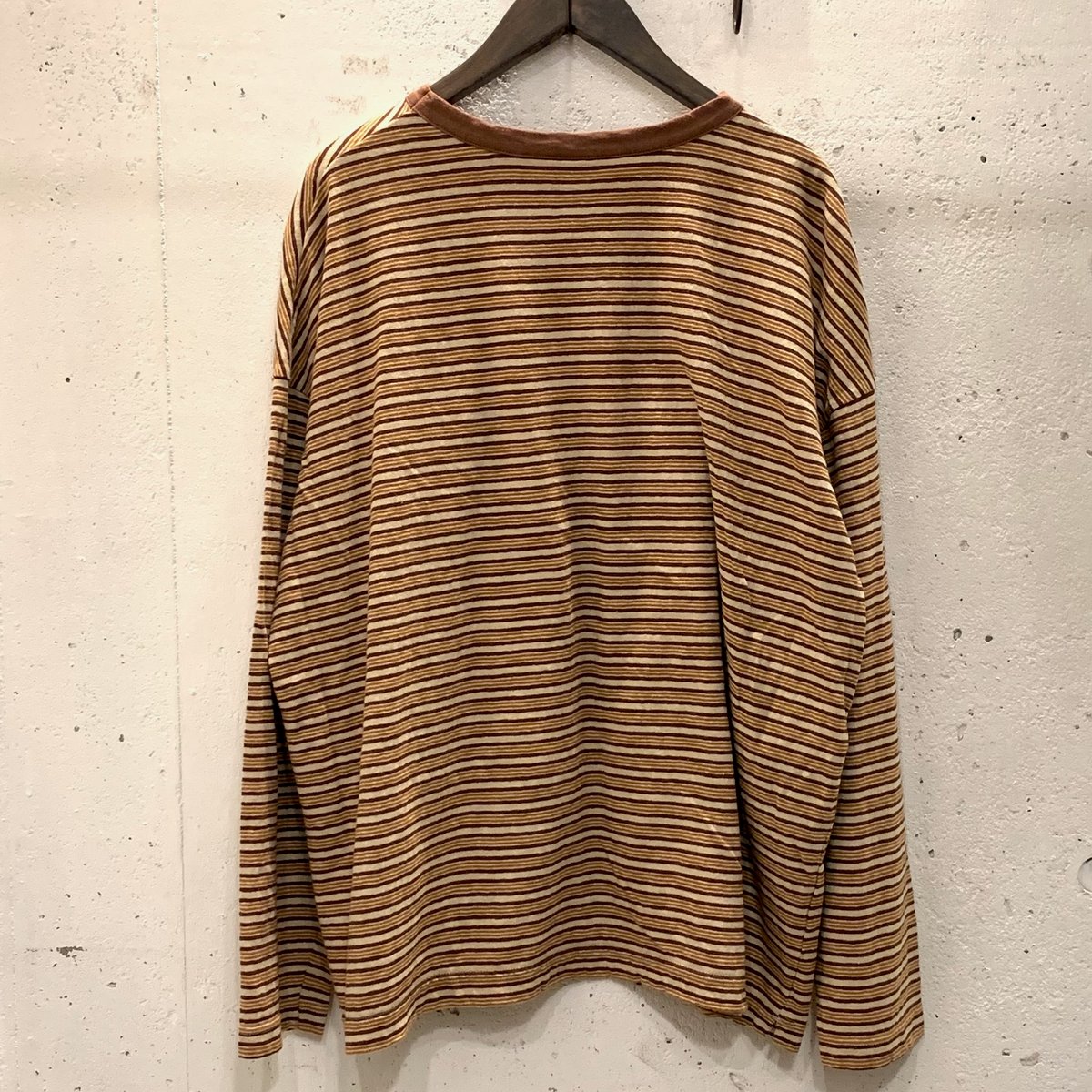 25/1リサイクルムラ糸マルチボーダー クルーネックビッグプルオーバー