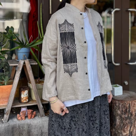 CHINA COLLAR SHIRTS FRENCH LINEN PORTE EMB BS408 / Bohemians ボヘミアンズ