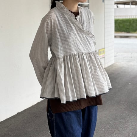 HANDWOVEN COTTON STRIPE FRILL CACHE COEUR INMDS26061 / maison de soil メゾンドソイル