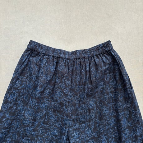 COTTON DOBIE CHECK FLOWER HAND SCREEN PRINT EASY PANTS INMDS26095 / maison de soil メゾンドソイル