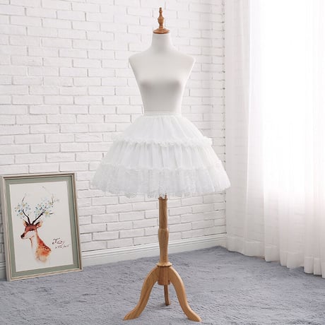 パニエ ワイヤーパニエ 丈47cm 膝丈 ミディアム丈 夏用 涼しい フリル レース ロリータ 白 黒 レディース