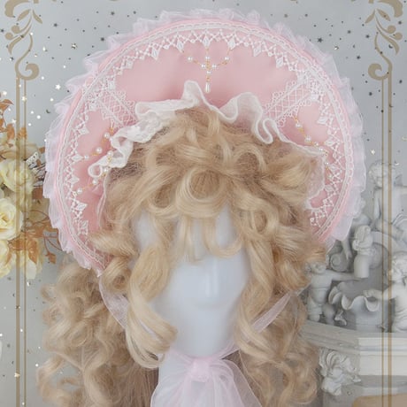 ロリータ ボンネット ボンネ 帽子 ヘッドドレス ライトピンク 甘ロリ クラロリ アクセサリー パール