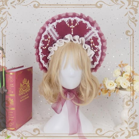 ロリィタ ボンネット 帽子 ヘッドドレス ワインレッド ロリータ クラシカル コスプレ レディース ヘッドアクセサリー