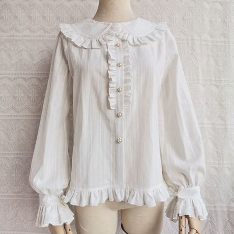 ロリータ 長袖 ブラウス 秋 冬  XS-3XL レディース 新デザイン ホワイト ピンク