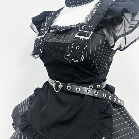 メイド服 セット レディース ゴスロリ 大人かわいい モノトーン ストライプ ミニ丈 コスプレ 制服風