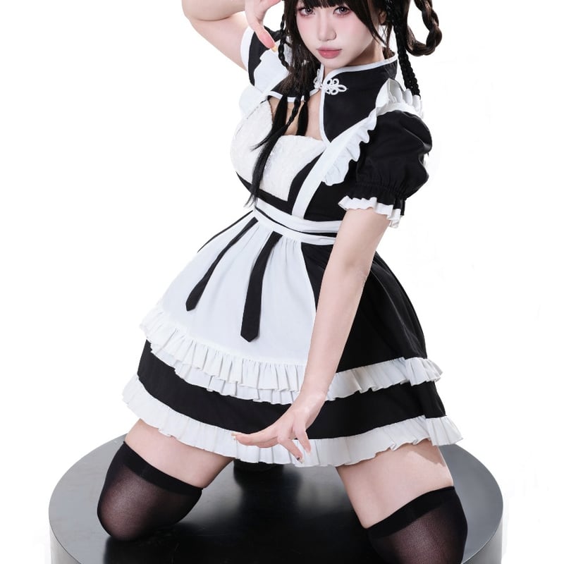 メイド服 ゆめかわいい 中華風 メイド ワンピース エプロン 髪飾り 