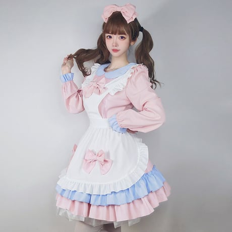 メイド服 エプロン ロリータ コスプレ セット ワンピース フリル 甘ロリ 長袖 半袖 メイド アリス風