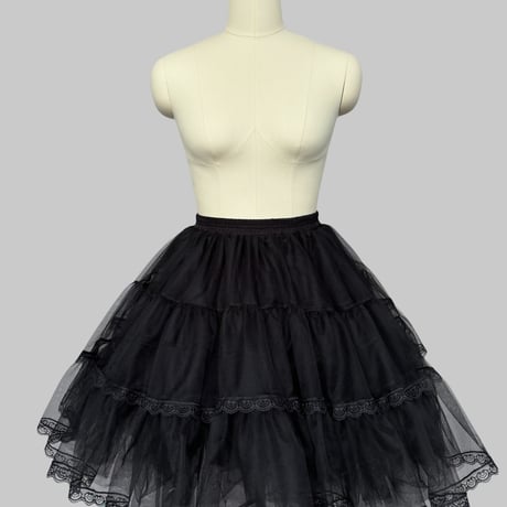 3層チュール パニエ レース付き ロリータ フリル ボリューム 選べる丈 白 黒 ピンク パニエスカート