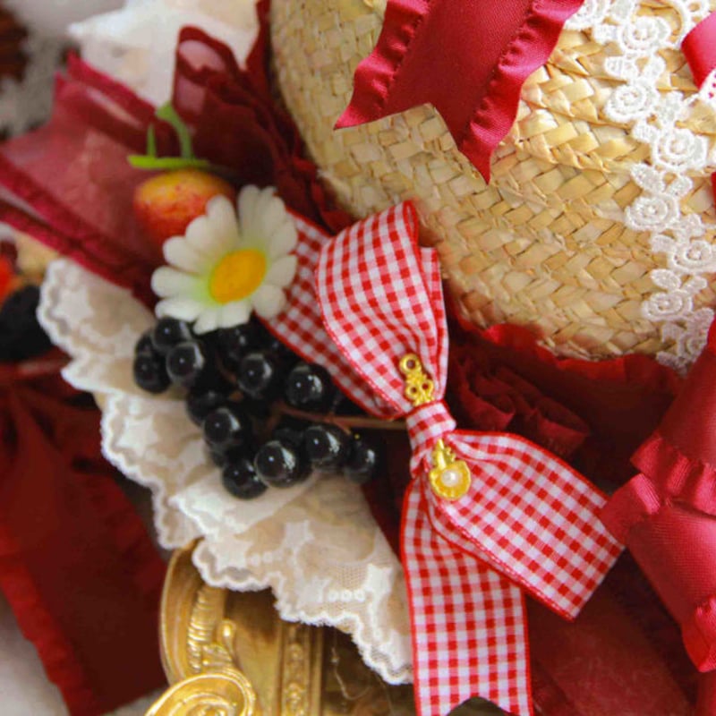 ロリータ 麦わら帽子 帽子 レディース ヘアアクセサリー いちご 田園風