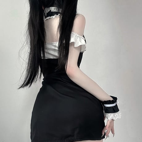 メイド服 ワンピース コルセット エプロン ヘッドドレス ４点セット ミニ丈 ハートモチーフ 可愛い セクシー コスプレ