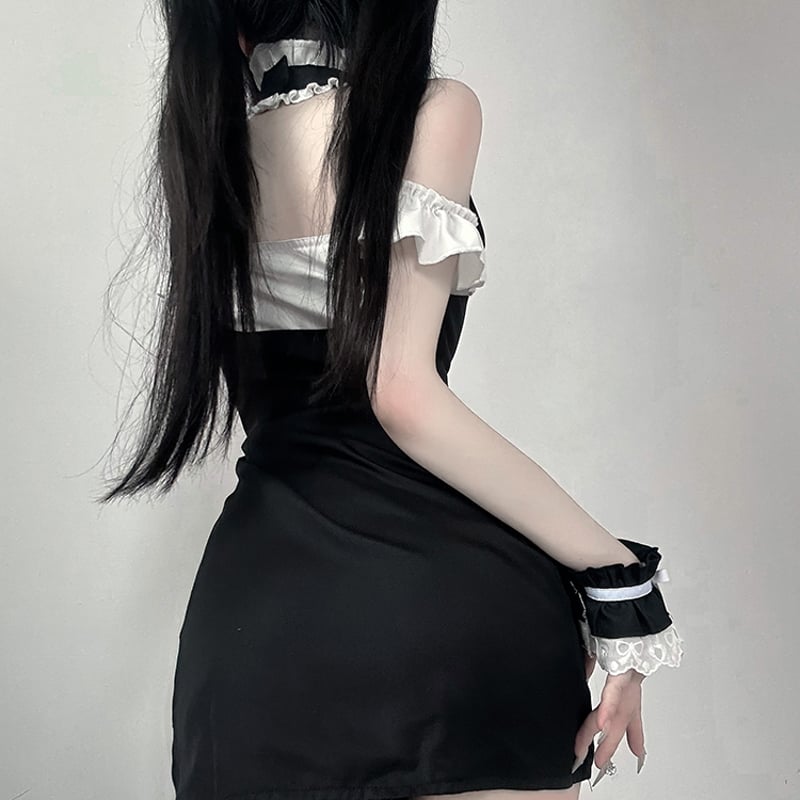 メイド服 ワンピース コルセット エプロン ヘッドドレス 4点