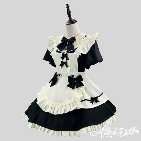 クラシカル ロリータ メイド服 ワンピース エプロン カチューシャ 付け袖 長袖 半袖 2way ミニ丈 クラシック