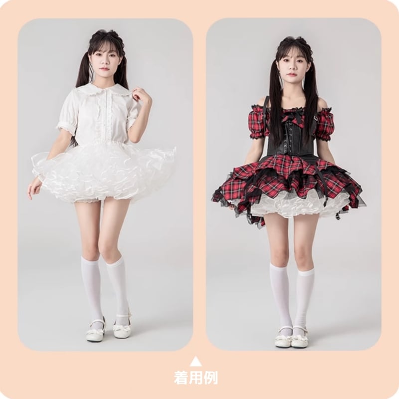 フリルいっぱい パニエ ホワイト ブラック ミニ丈 30cm丈 フリルいっぱい パニエ ホワイト ブラック ミニ丈 30cm丈