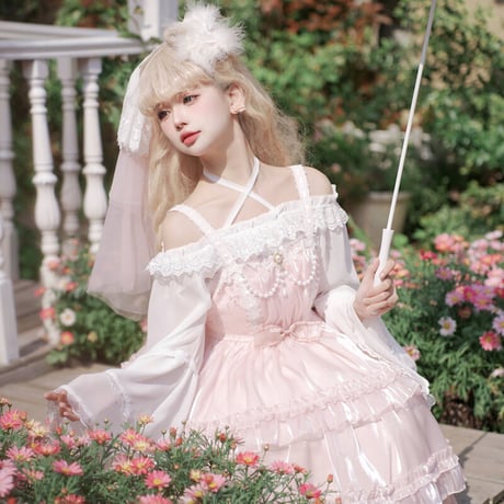 ロリータ ワンピース Lolita ジャンパースカート ドレス ノースリーブ 可愛い フリル 春夏 クラロリ 姫ロリ