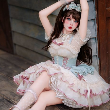 新作 ゆめかわいい ロリータ ドレス ミニ丈 ジャンパースカート ジャンスカ ダンス 姫様 ゴージャス