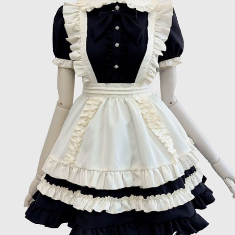 クラシカル メイド服 セット ロリィタ 半袖 ワンピース エプロン カチューシャ付き かわいい ミニ丈