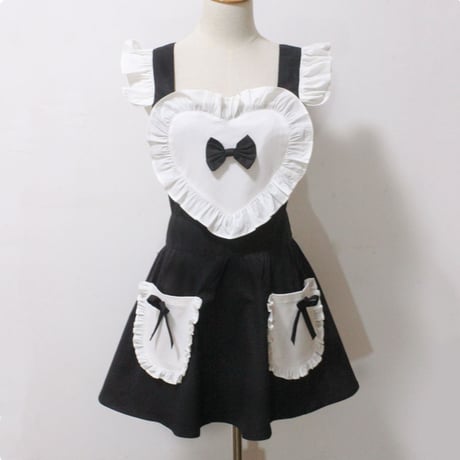 エプロン メイド ロリータ ポケット付き ハート リボン フリル 可愛い コスプレ