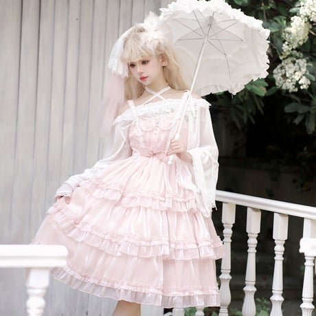 ロリータ ワンピース Lolita ジャンパースカート ドレス ノースリーブ 可愛い フリル 春夏 クラロリ 姫ロリ