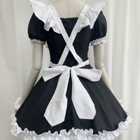 ゆめかわいい メイド服 セット ワンピ エプロン カチューシャ 半袖 十字架 ゴスロリ ミニ丈 フリル