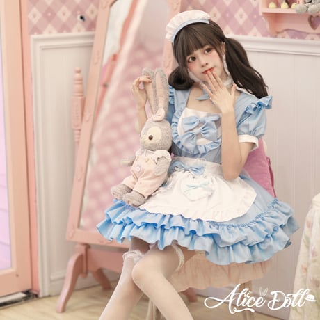 ゆめかわいい メイド服 メイド ワンピース エプロン カチューシャ 半袖 ミニ丈 ミニスカ フリル リボン