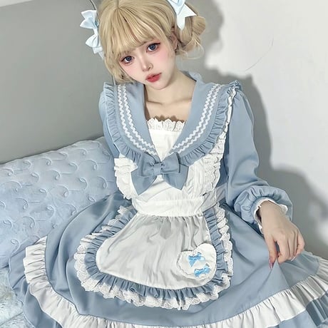 メイド服 セーラー風 セーラーワンピース セーラー服 メイドカフェ コスプレ制服 ロリータ ドレス 姫ロリ