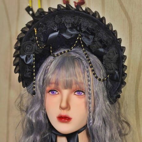 ロリータ ボンネット 帽子 ヘッドドレス ヘアアクセサリー 4カラー 薔薇 花 純白 黒ロリ ゴシック クラロリ