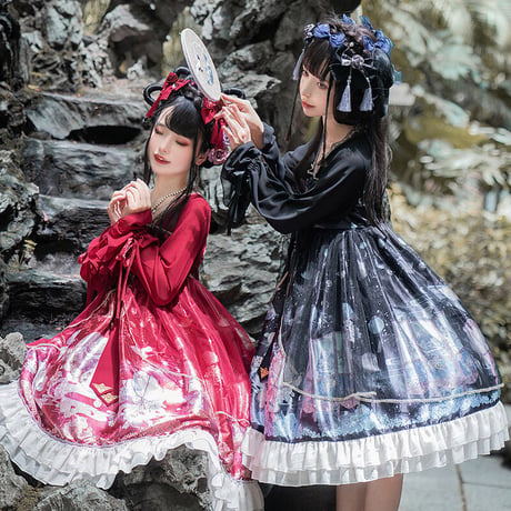 ロリータ ワンピース 長袖 チャイナドレス コスプレ レディース 双子コーデ 中国 中華 衣装 漢服