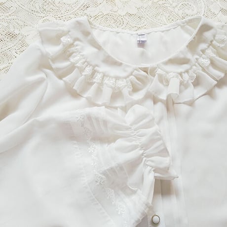 ロリータ ブラウス 長袖 レディース 春夏 ロリィタ レース フリル ホワイト ブラック XS-2XL