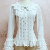 ロリータ レース トップス シャツ ブラウス 姫系 レトロ ベル・スリーブ 長袖 フォーマル フリル スリム エレガント ホワイト XS S M L XL 2XL