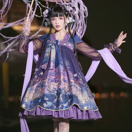 中華ロリータ 桜 幻想的 ゆめかわいい ロリィタ ワンピース コスプレ アイドル チャイナドレス 衣装 長袖 半袖