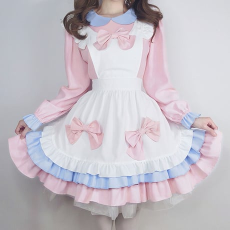 メイド服 エプロン ロリータ コスプレ セット ワンピース フリル 甘ロリ 長袖 半袖 メイド アリス風