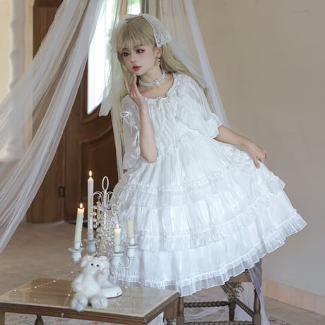 ロリータ Lolita ワンピース ジャンパースカート ジャンスカ ドレス ゆめかわいい 光沢感 上品 リボン フリル ゴスロリ