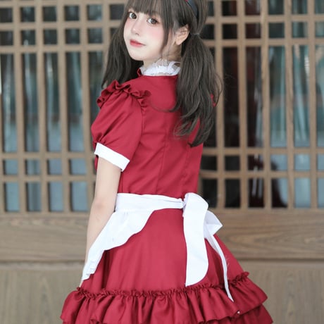 ゆめかわいい メイド服 メイド ワンピース エプロン カチューシャ 半袖 ミニ丈 ミニスカ フリル リボン