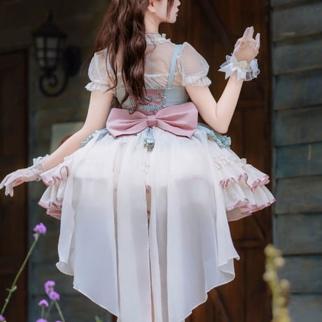 新作 ゆめかわいい ロリータ ドレス ミニ丈 ジャンパースカート ジャンスカ ダンス 姫様 ゴージャス