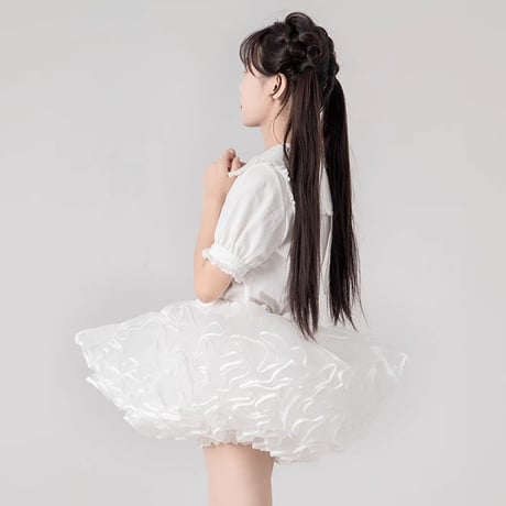 パニエ ロリータ 超ボリューム ミニ丈 25cm丈 コスプレ ダンス衣装 多層オーガンジー フリル 白黒