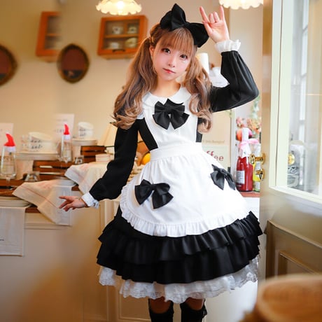 メイド服 エプロン コスプレ 甘ロリータ 3点セット 半袖 長袖 かわいい カチューシャ ロリータ ワンピース メイド