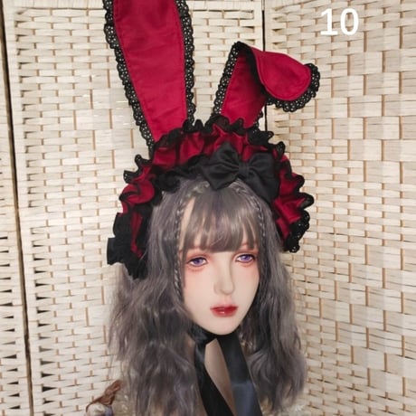 ロリータ うさみみ ボンネット 帽子 兎 うさぎ耳 ウサ耳 耳つき 立ち上げ可能 ヘッドドレス カチューシャ １２色