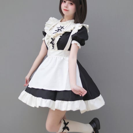 コスプレ メイド服 メイド ゆめかわいい ワンピース エプロン カチューシャ 3点セット 半袖 ミニ丈