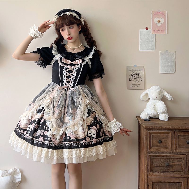Lolita ロリータ クラロリ 甘ロリ 薔薇 プリント ジャンパースカート 