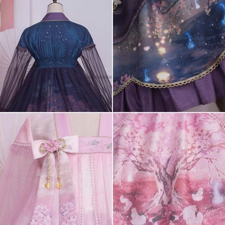 中華ロリータ 桜 幻想的 ゆめかわいい ロリィタ ワンピース コスプレ アイドル チャイナドレス 衣装 長袖 半袖