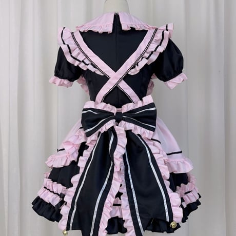 メイド服 猫耳メイド 4点セット ロリータ ドレス ワンピース メイド エプロン リボン 猫耳カチューシャ付き
