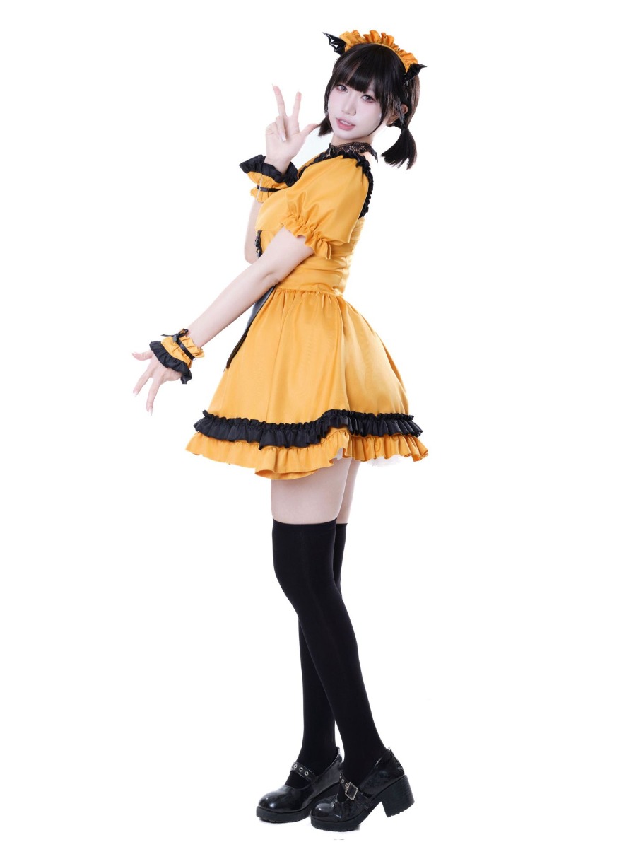 ハロウィン メイド服 小悪魔 かぼちゃ メイド ワンピース エプロン