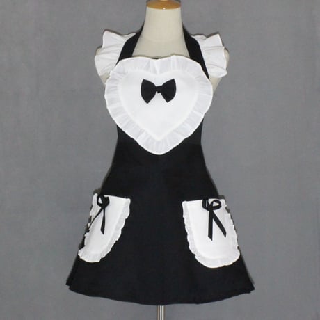 エプロン メイド ロリータ ポケット付き ハート リボン フリル 可愛い コスプレ