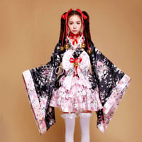 レディース 桜 コスプレ ６点セット アニメ服 和服 浴衣 スカート チョーカーなど レッド ピンク