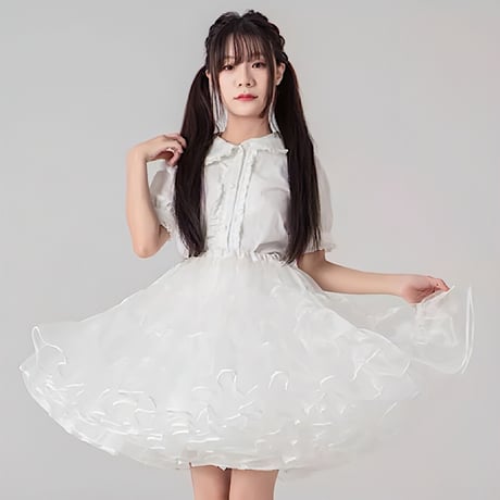 パニエ ボリューム ミディアム 膝丈 50cm丈 大人用 ロリータ ゴスロリ 可愛い フリルいっぱい スカート