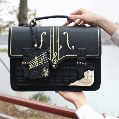 学園風 バッグ ロリータ ゴシック 音符刺繍 カバン 鞄 JK 通学 レディース PU 制服バッグ 3WAY