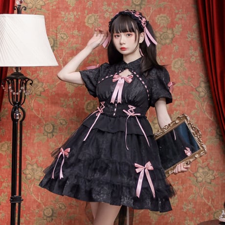 中華ロリータ ワンピース ドレス 半袖 メイド服 ゴスロリ チャイナ服 ゆめかわいい ゴシックロリータ 天使 小悪魔 中華風