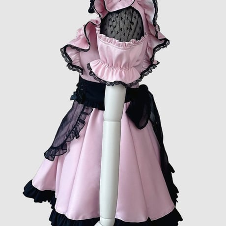 メイド服 メイド セット ゆめかわいい ガーリー ワンピース エプロン つけ襟 猫耳カチューシャ 半袖