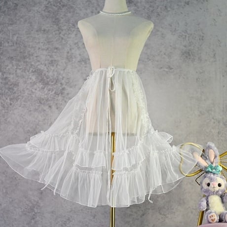 ロリータ オーバースカート チュールスカート スカートカバー エプロンスカート ストラップ付 2WAY 丈60cm