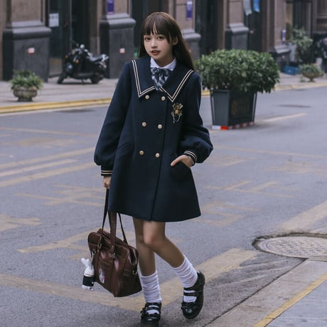 ロリータ 学園風 ラシャコート トレンチコート Pコート レディース 日常 可愛い 厚手 あったか JK 秋冬 制服 女子高生 通学